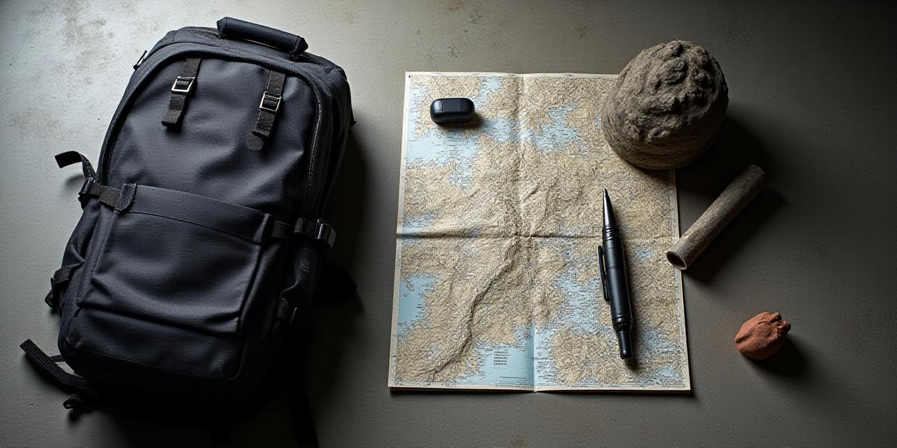 Equipaggiamento tattico su un tavolo rustico con mappe